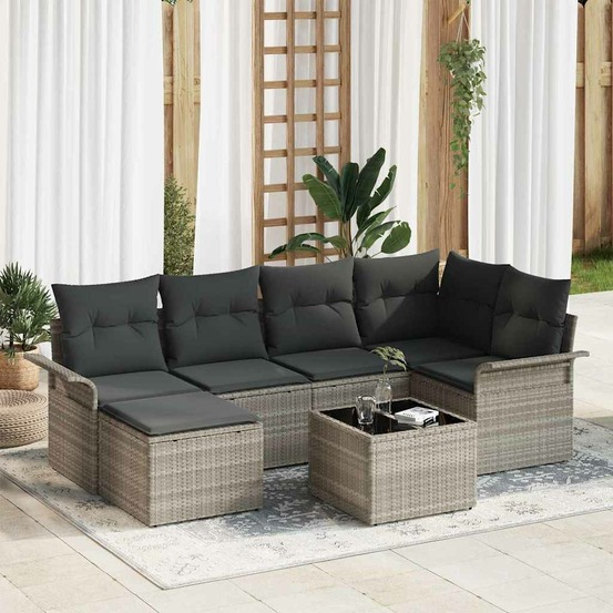 Ensemble de canapé de jardin 7 pcs gris clair poly rotin