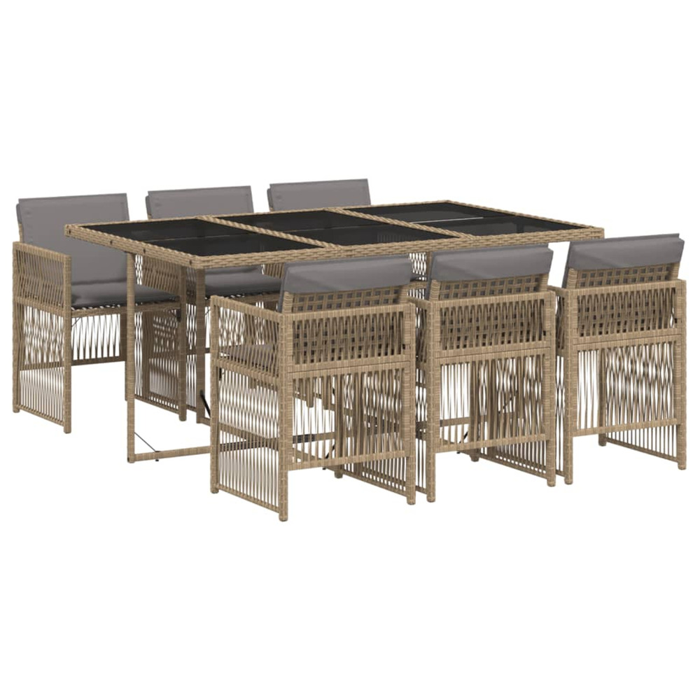 Ensemble à manger de jardin coussins 7 pcs mélange beige rotin