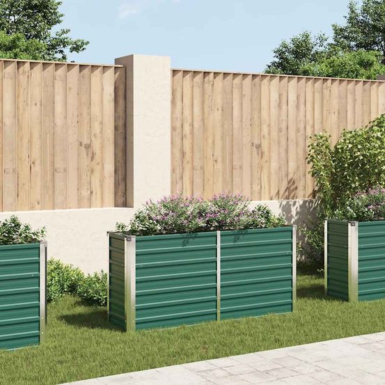 Jardinière haute sur pieds acier galvanisé pour balcon vert 160x40x77cm