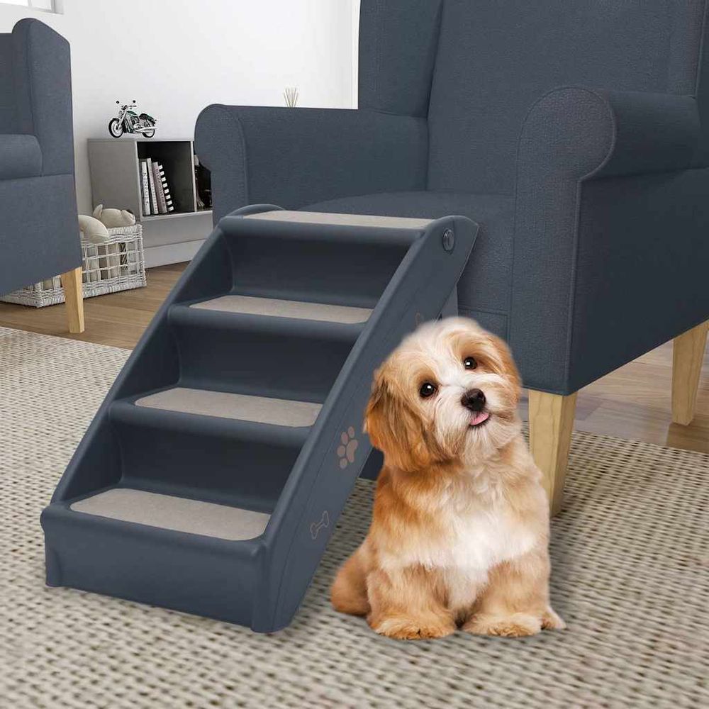 Escalier chien 4 marches pliable en feutre antidérapant accès lit canapé gris foncé