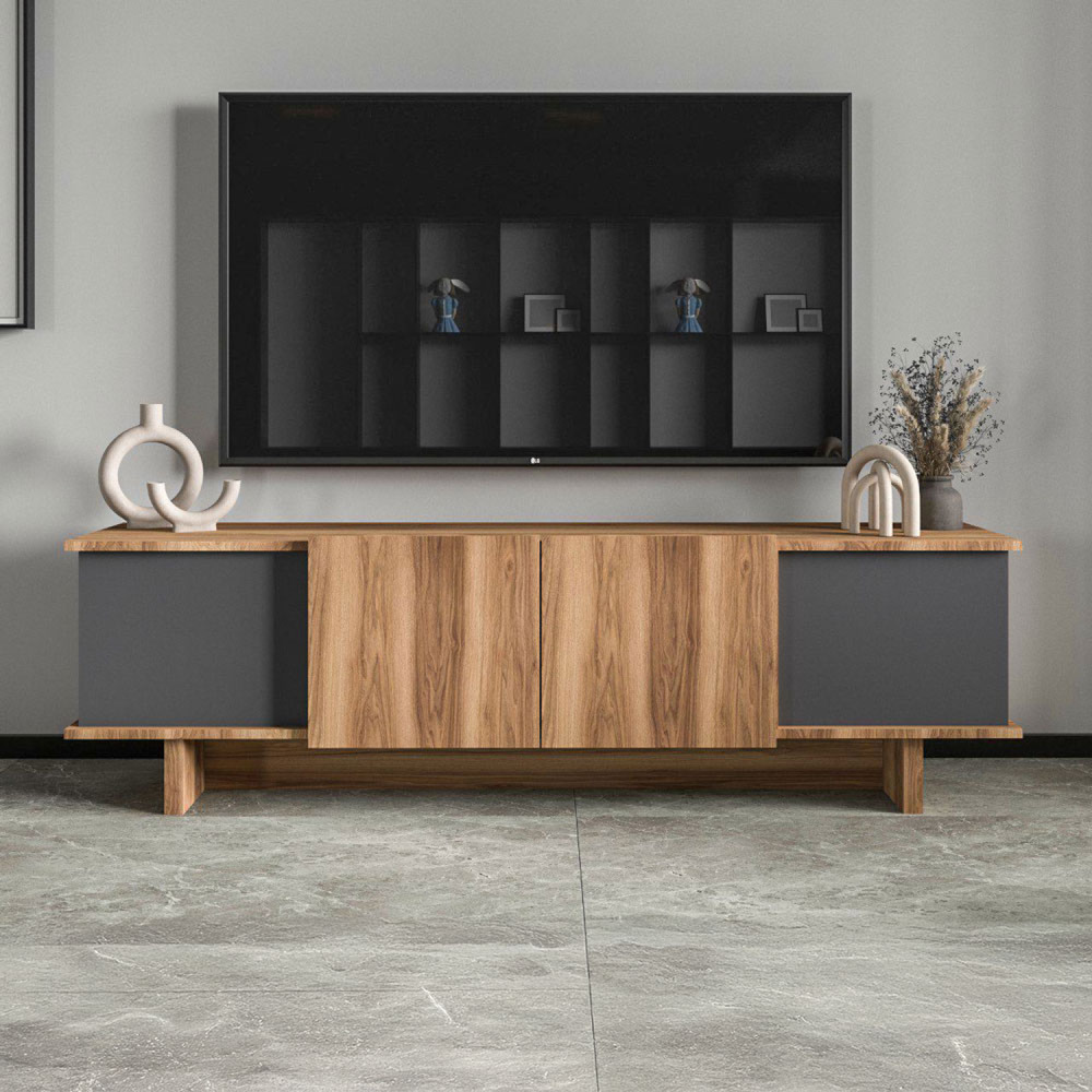 Meuble tv design avec placards aspect bois et gris anthracite 180cm broni