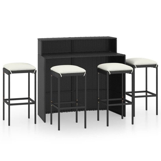 Ensemble de bar de jardin avec coussins 5 pcs noir