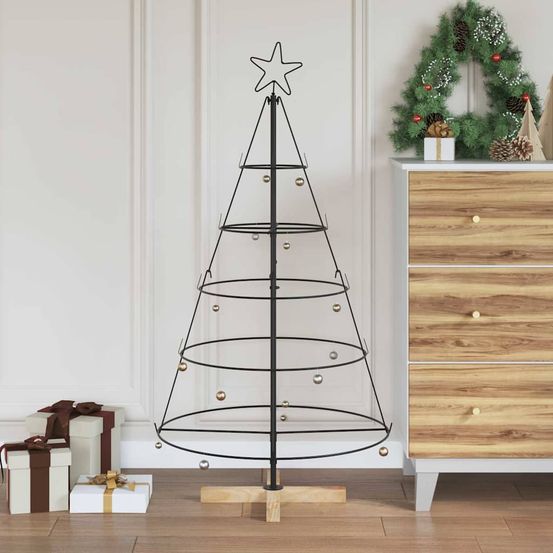 Sapin de noël conique en acier et bois pour décoration moderne noir 125 cm