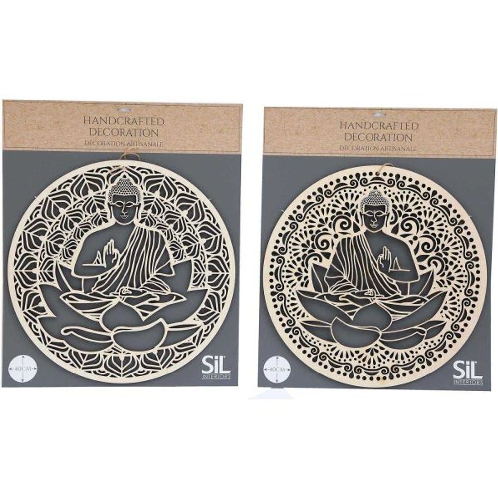 Décoration murale ronde bouddha 40 cm en bois sculpté
