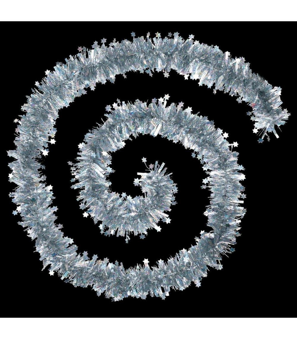 Guirlande de noël large 10 cm avec étoiles laser argent longueur 2 mètres