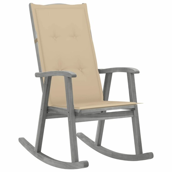 Chaise à bascule avec coussins gris bois d'acacia massif