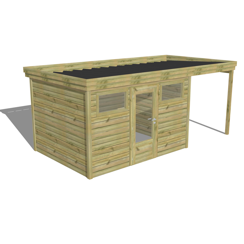 Abri de jardin bois pin traité autoclave 27mm - 5,44x2,64m / 14m2 - bac acier - abri français