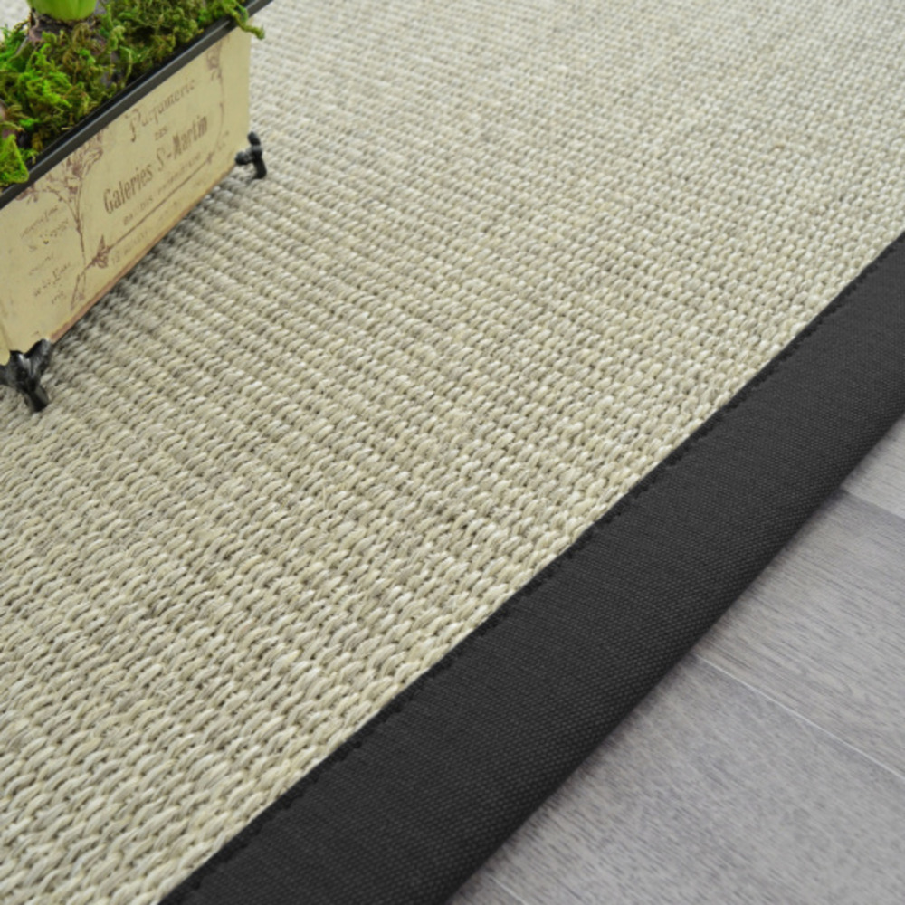 Tapis sisal quintana blanchi - ganse coton noire - 200 x 200 cm