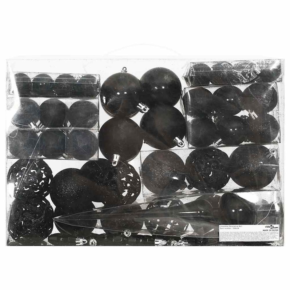 Ensemble de boules de noël 111 pièces noir polystyrène