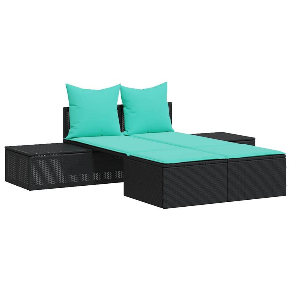 Chaise longue double avec coussins en rotin synthétique noir bain de soleil