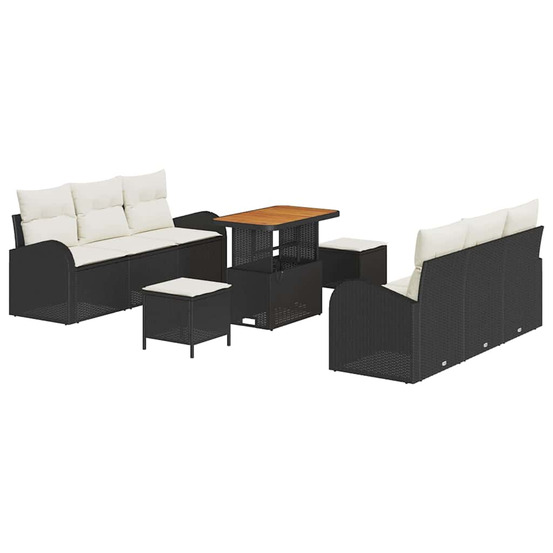 Ensemble de canapé de jardin avec coussin 9 pcs noir et crème
