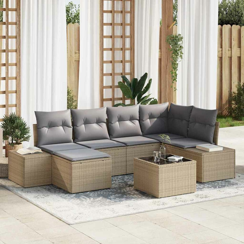 Ensemble de canapé de jardin 6 pcs beige et gris clair