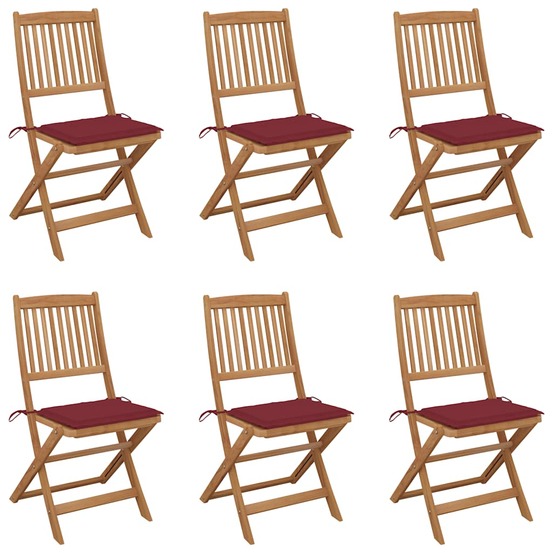 Chaises pliables de jardin lot de 6 avec coussins bois d'acacia