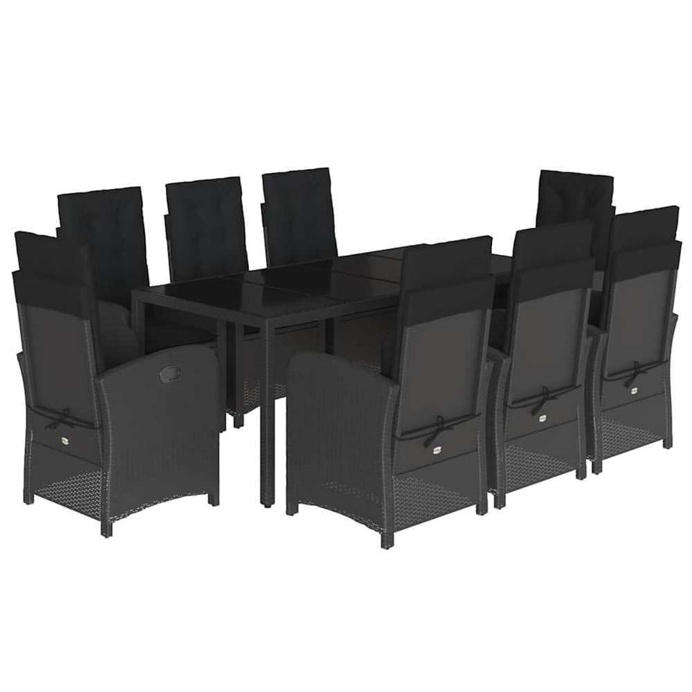 Ensemble à manger de jardin 9pcs coussins noir résine tressée