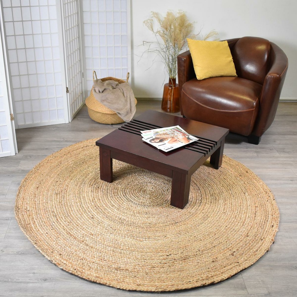 Tapis rond ø150cm fait à la main en jute motif uni pour chambre sunny