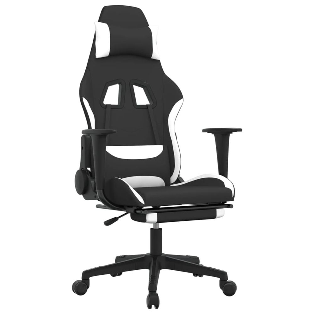 Chaise de jeu avec repose-pied noir et blanc tissu