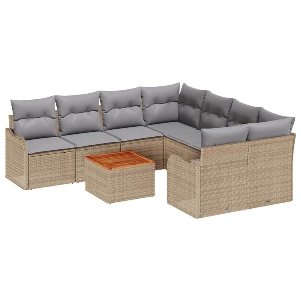 Ensemble de canapé de jardin 9 pc beige et gris clair polyrotin