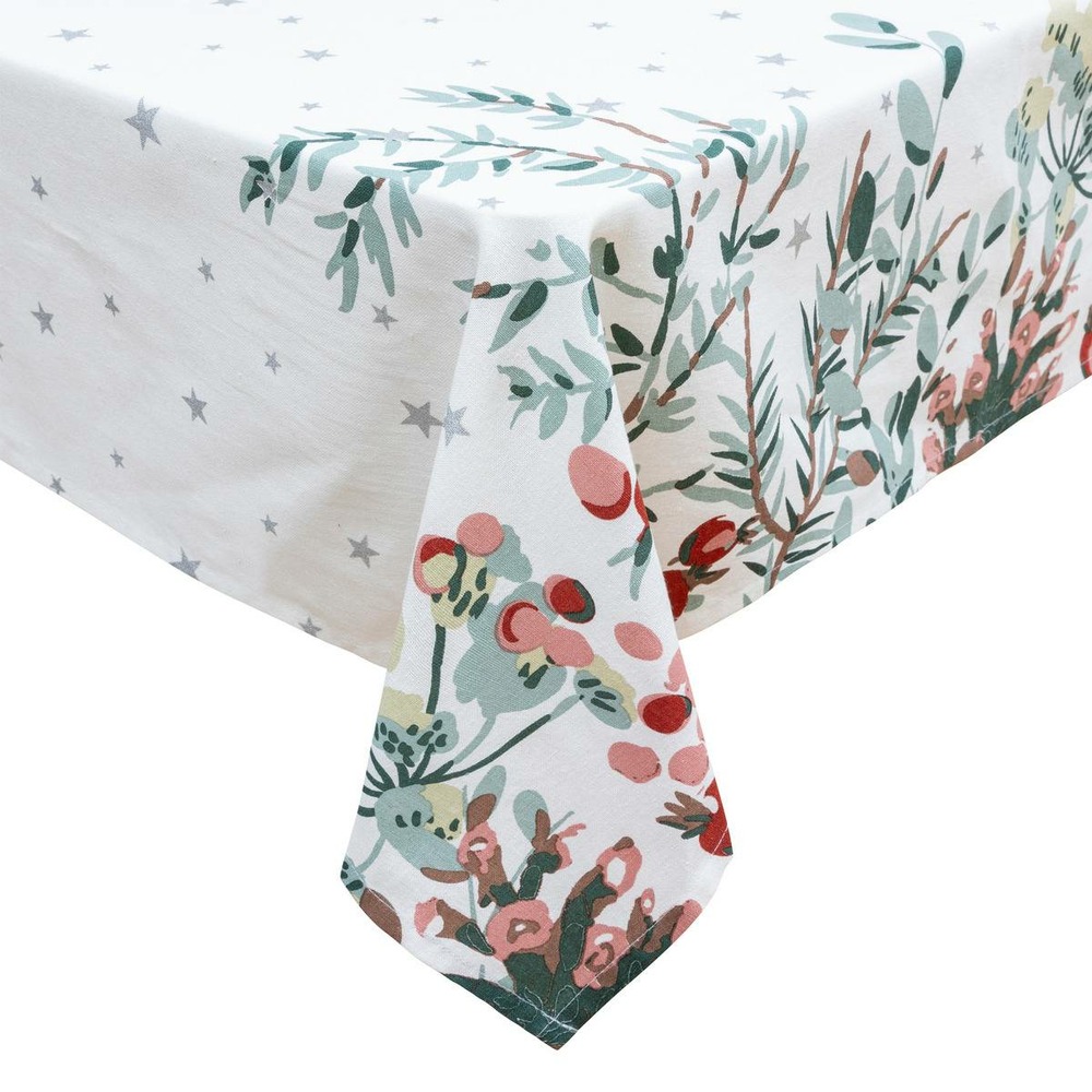 Nappe coton motif branches 140x240cm blanc