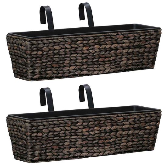 Lot de 2 bacs à fleurs en fibre végétale tressée marron pour balcon intérieur et décoration végétale