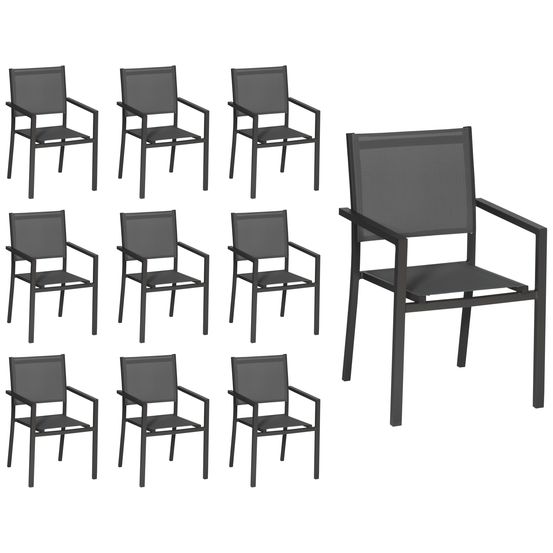 Lot de 10 chaises en aluminium anthracite - textilène gris