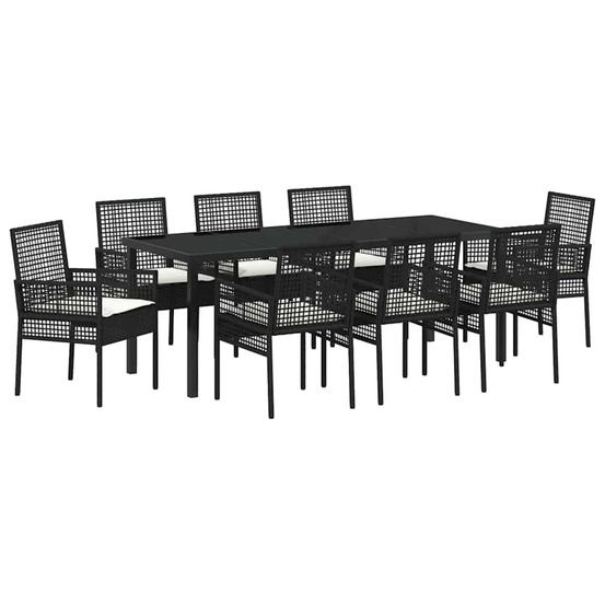 Ensemble de salle à manger pour jardin 9 pcs noir polyrotin