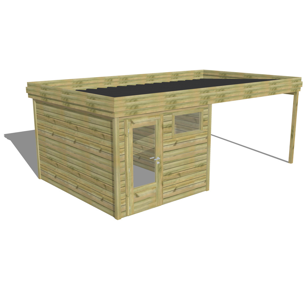 Abri de jardin bois pin traité autoclave 27mm - 6,14x3,44m / 21m2 - bac acier - abri français