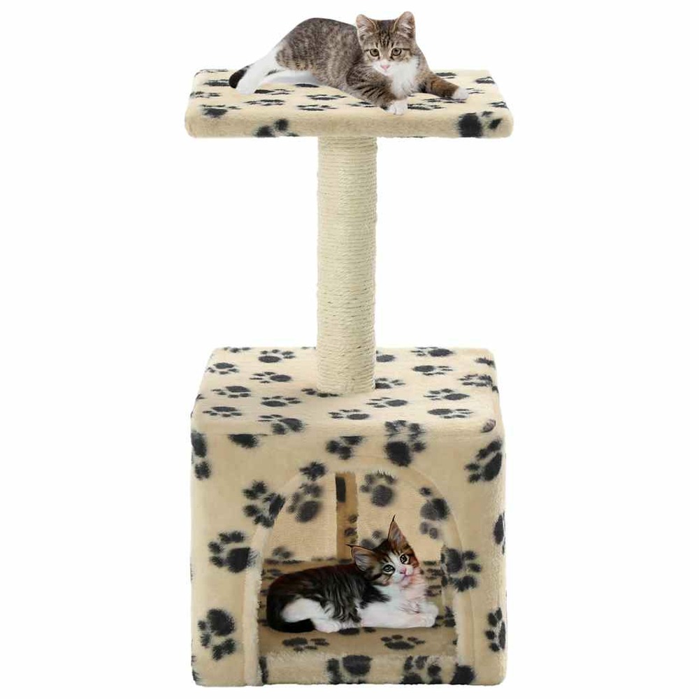 Arbre à chat avec griffoirs en sisal 55 cm beige motif de pattes