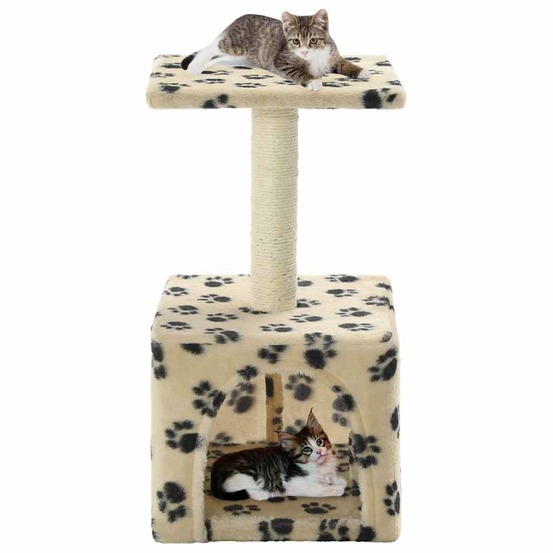 Arbre à chat avec griffoirs en sisal 55 cm beige motif de pattes