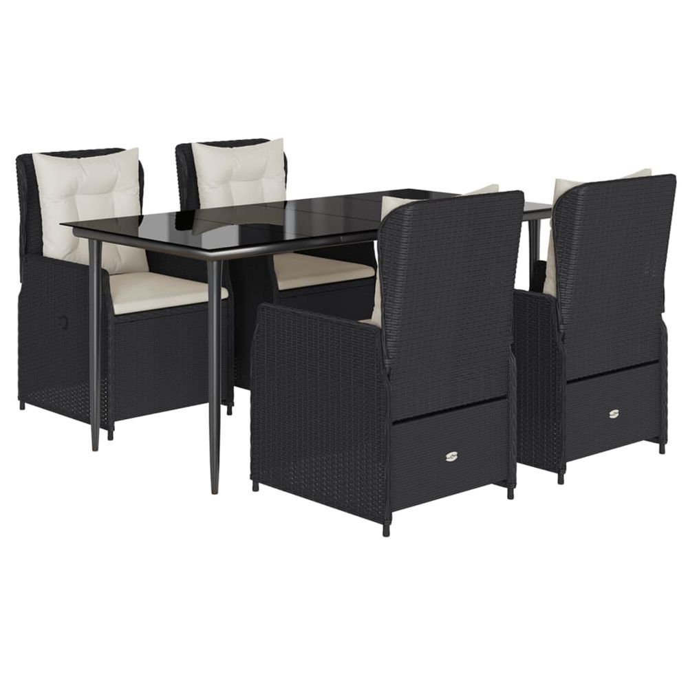 Ensemble à manger de jardin coussins 5pcs noir résine tressée