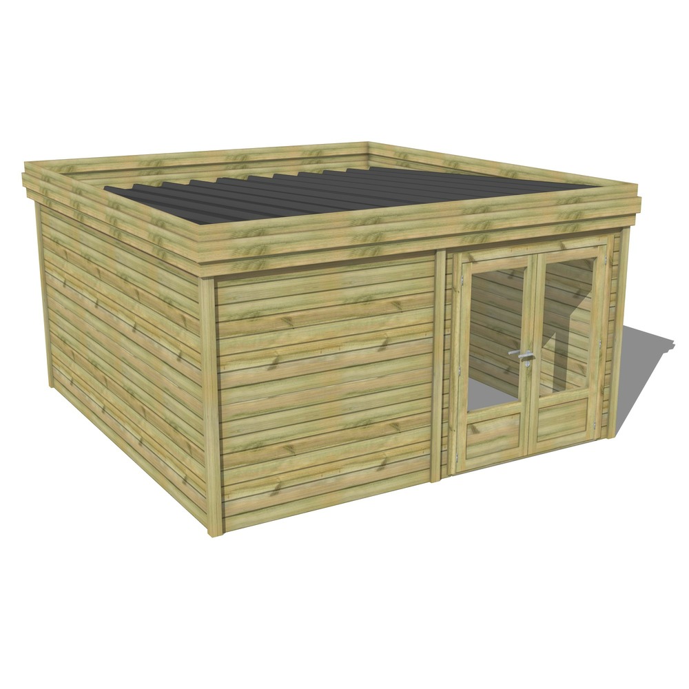 Abri de jardin bois pin traité autoclave 27mm - 5,19x4,34m / 23m2 - bac acier - abri français