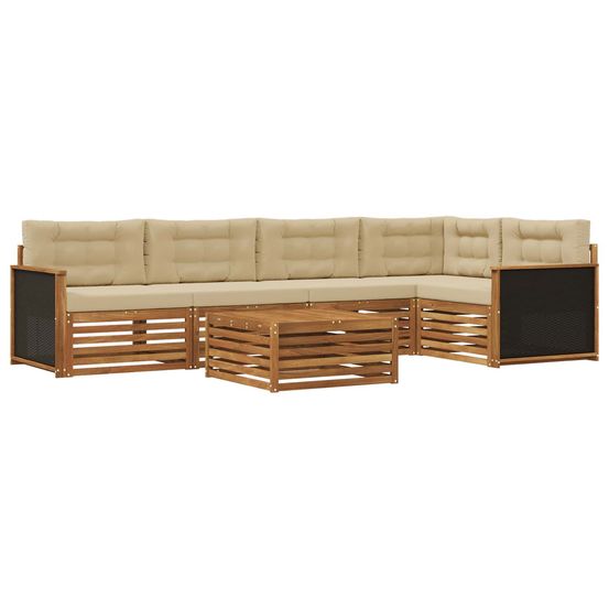 Ensemble de canapés d'extérieur 6 pc naturel et beige polyester