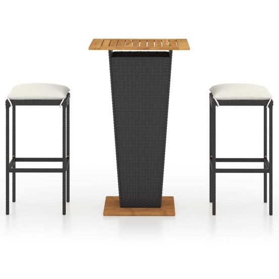 Ensemble de bar de jardin 3 pcs et coussins résine tressée noir