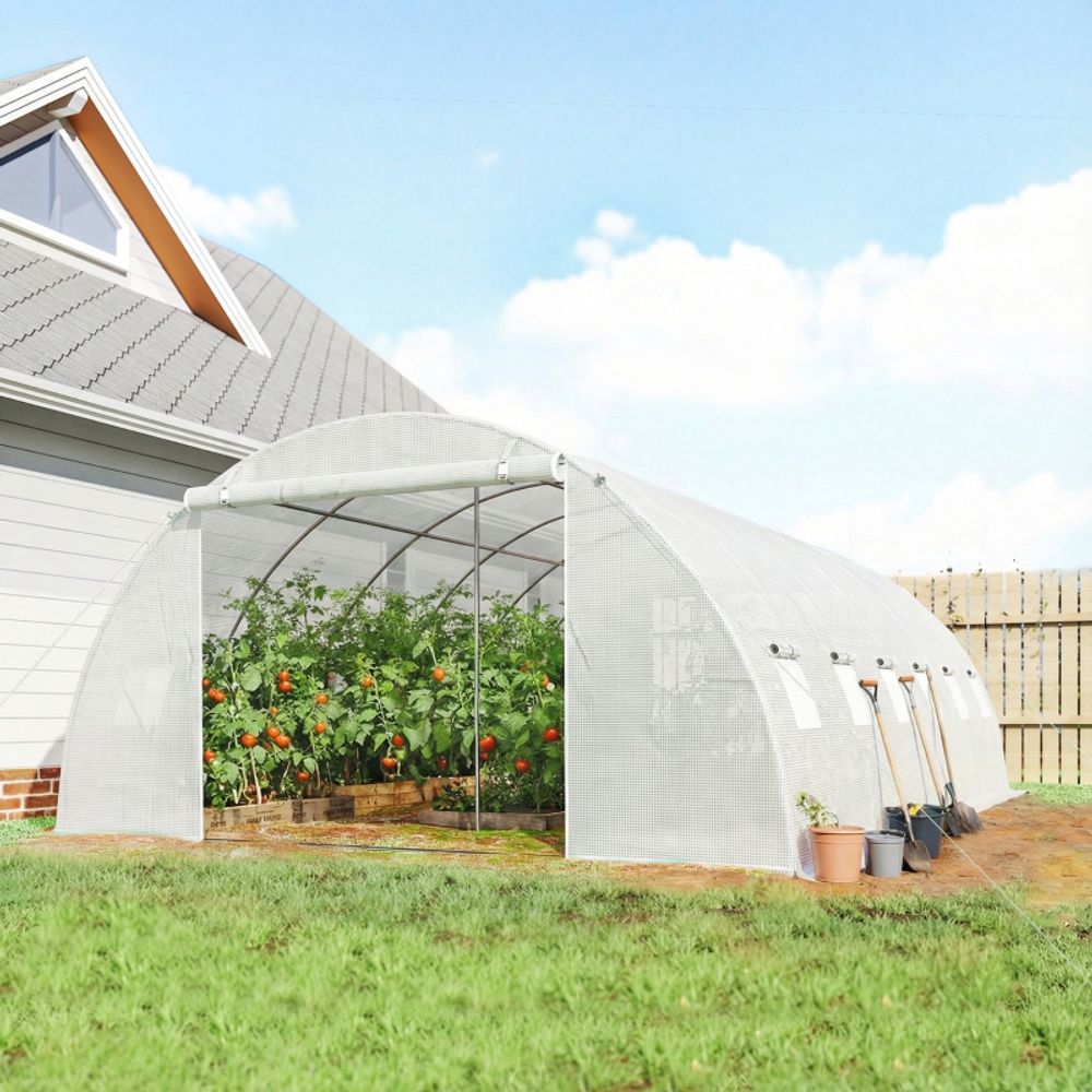 Serre tunnel de jardin pe et acier galvanisé 3,95 x 5,95 x 1,99 m blanche potager anti-uv - comfortxl outdoor living