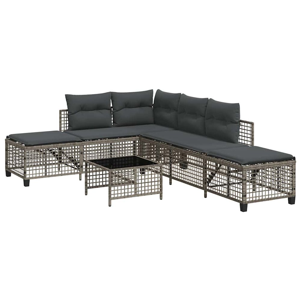 Salon de jardin d'angle avec coussins 3 pcs gris résine tressée