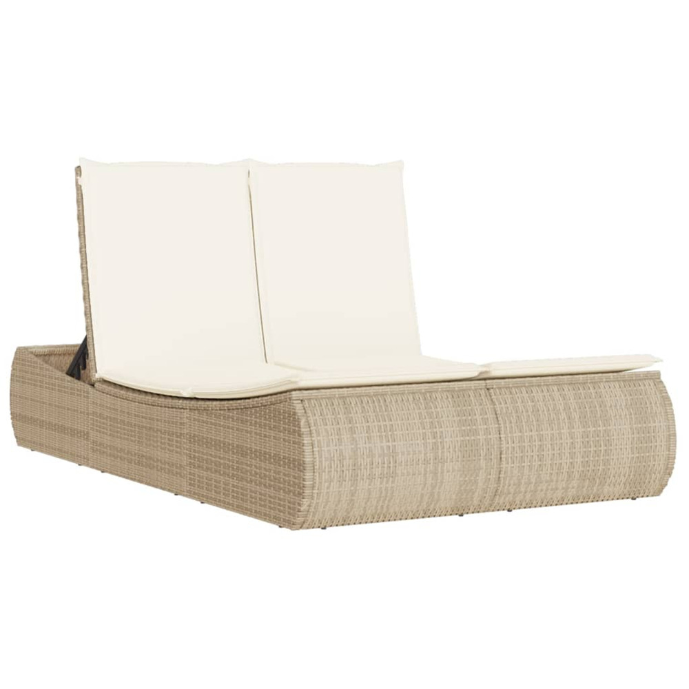 Chaise longue double avec coussins beige résine tressée bain de soleil