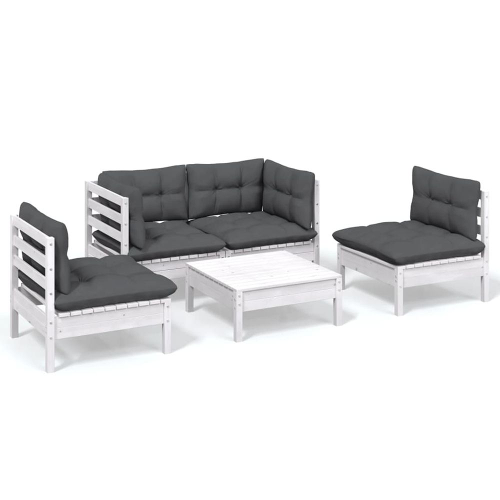 Salon de jardin 5 pcs avec coussins bois de pin massif