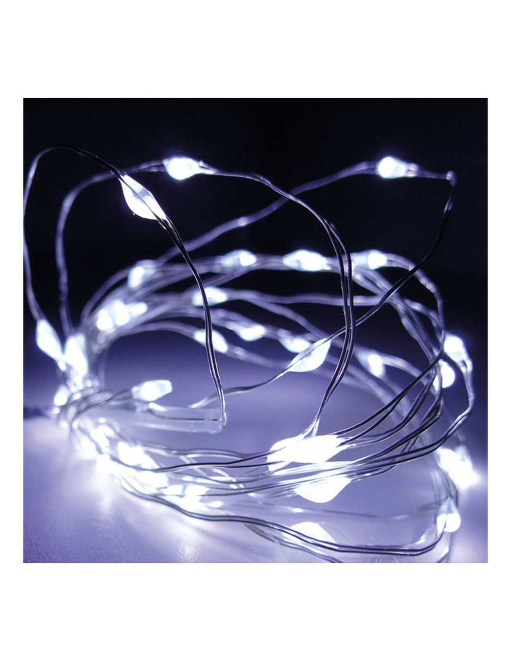 Guirlande à piles 40 leds blanc froid câble argenté 2,20m