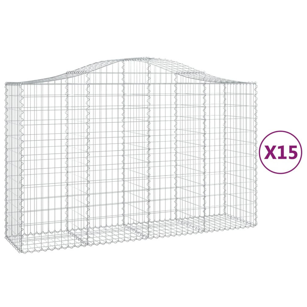 Paniers à gabions arqués 15 pcs 200x50x120/140 cm fer galvanisé
