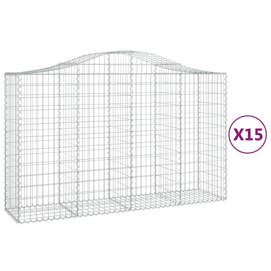 Paniers à gabions arqués 15 pcs 200x50x120/140 cm fer galvanisé