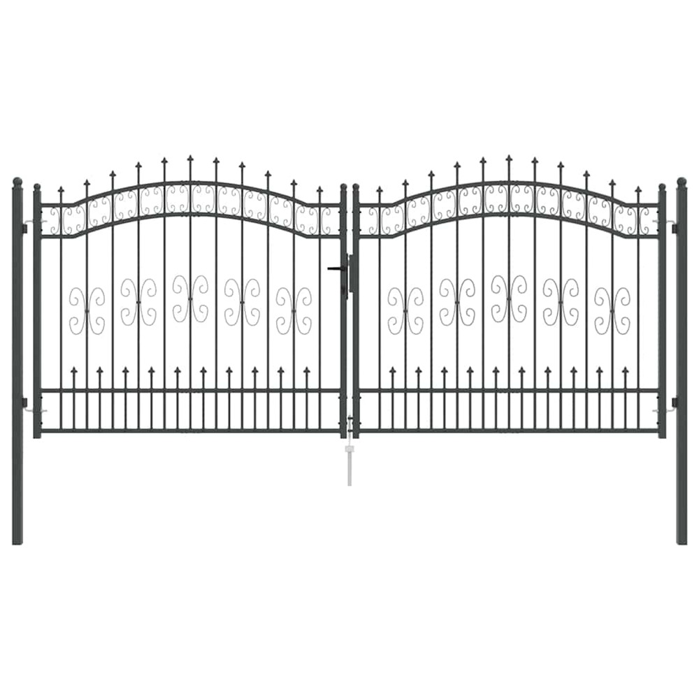 Portail de clôture avec pointe kampen 305 x 125 cm acier gris