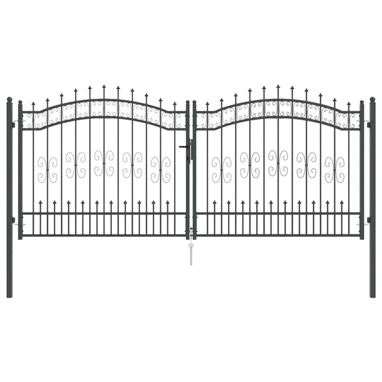 Portail de clôture avec pointe kampen 305 x 125 cm acier gris