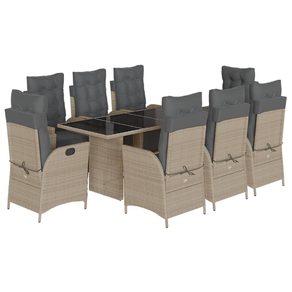 Ensemble à manger de jardin et coussins 9 pcs gris clair rotin