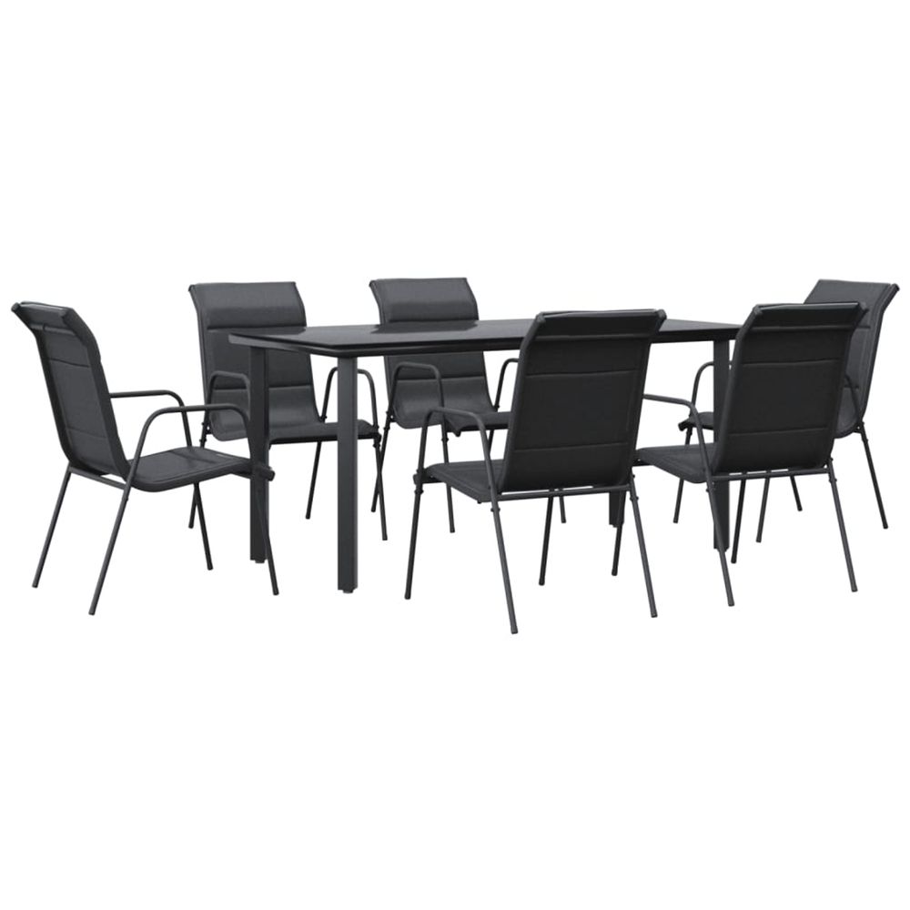 Ensemble à manger de jardin 7 pcs noir textilène et acier
