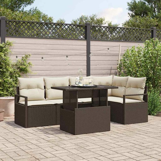 Ensemble de canapé de jardin 6 pcs marron poly rotin
