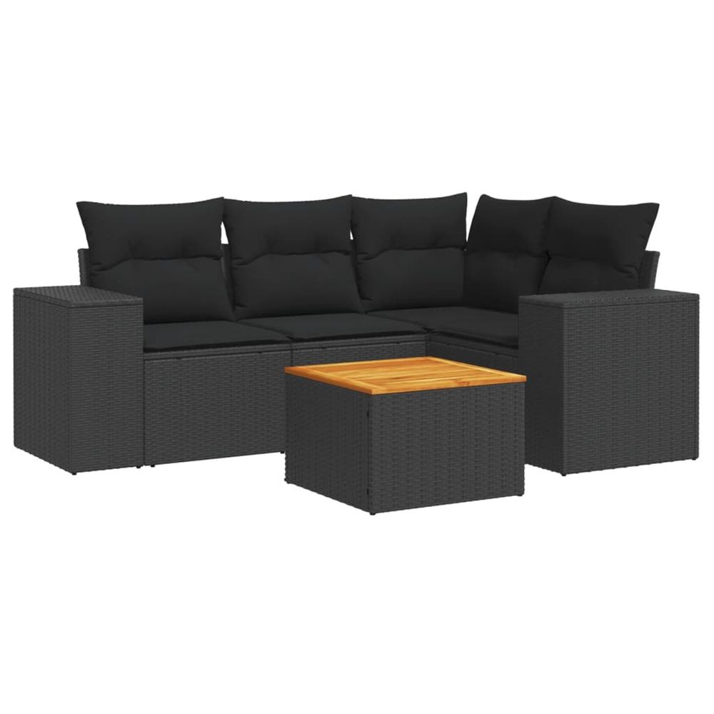 Salon de jardin 5 pcs avec coussins noir résine tressée