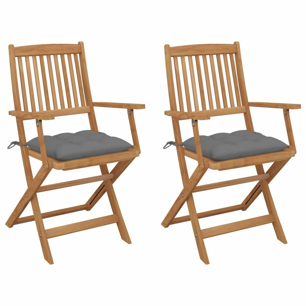 Chaises pliables de jardin lot de 2 avec coussins bois d'acacia