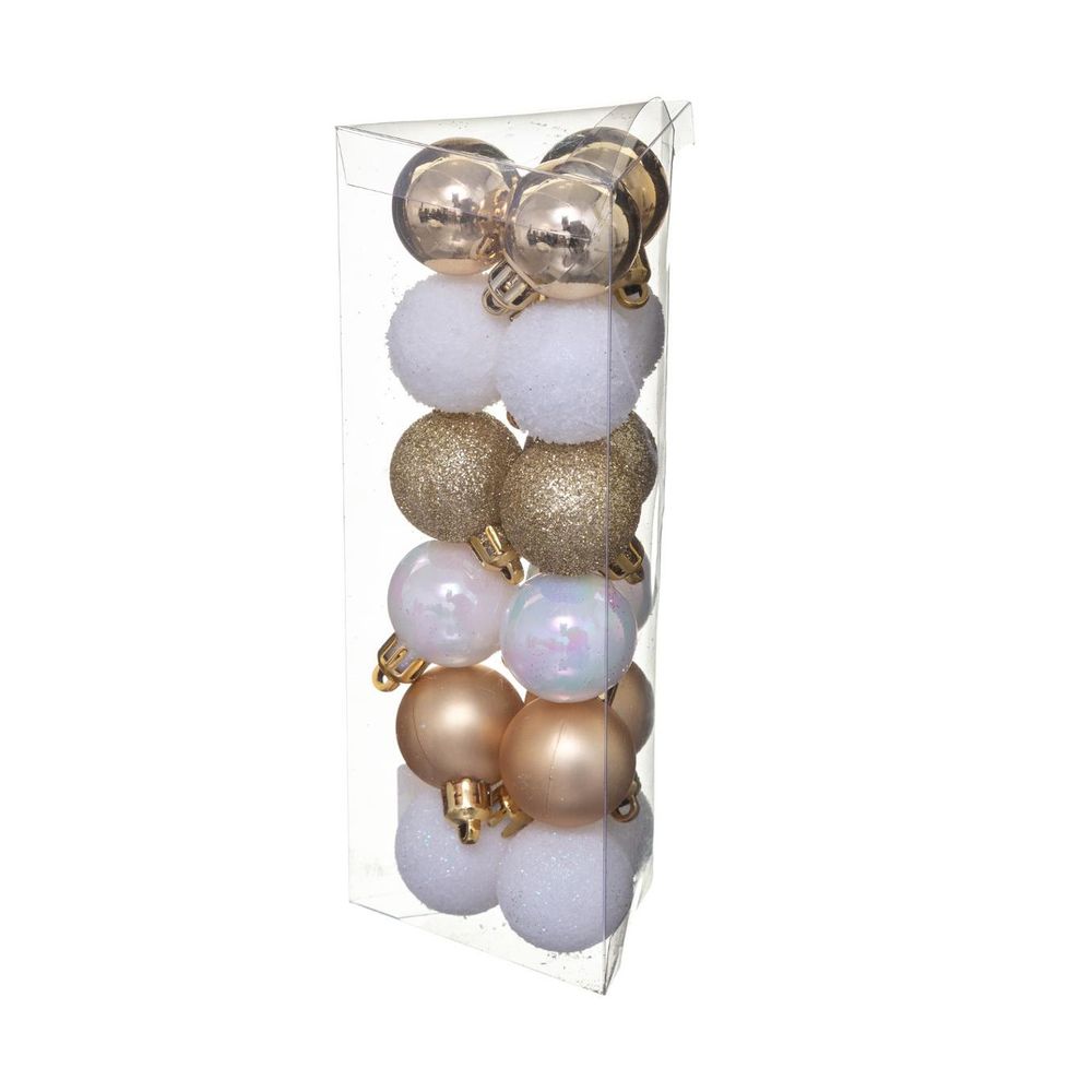 Déco de sapin lot de 18 boules de noël d 3 cm - or et blanc