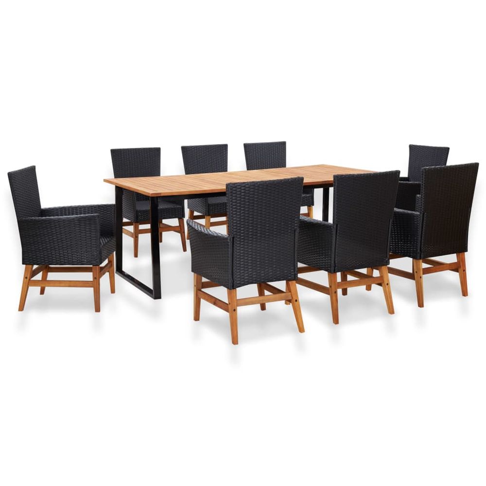 Mobilier d'extérieur 9 pcs résine tressée et bois d'acacia noir