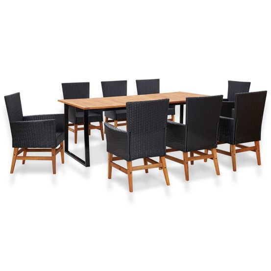 Mobilier d'extérieur 9 pcs résine tressée et bois d'acacia noir