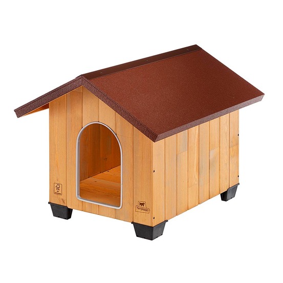 Ferplast niche pour chiens pour l'extérieur domus medium en bois fsc, pieds isolants en plastique, grille pour l'aération, porte